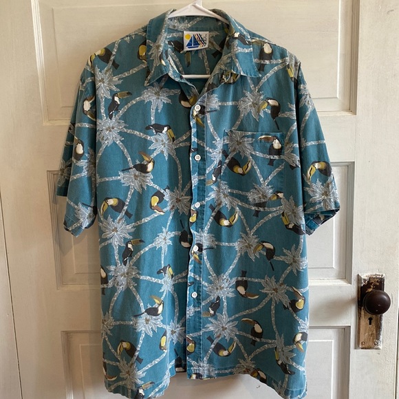 1980s VTG Men’s Store at Sears Short sleeve button up collared tropical shirt - Picture 1 of 7